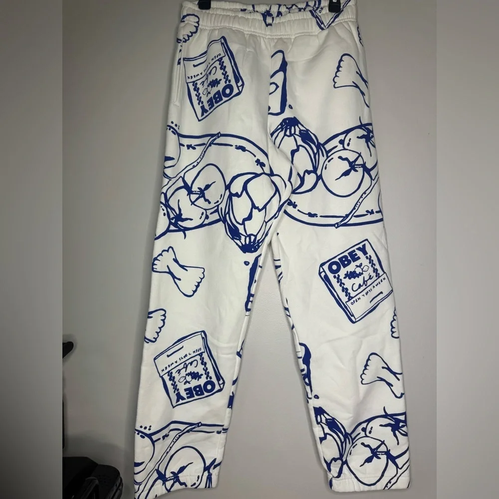 OBEY Blue and White Graphic Print Pants
